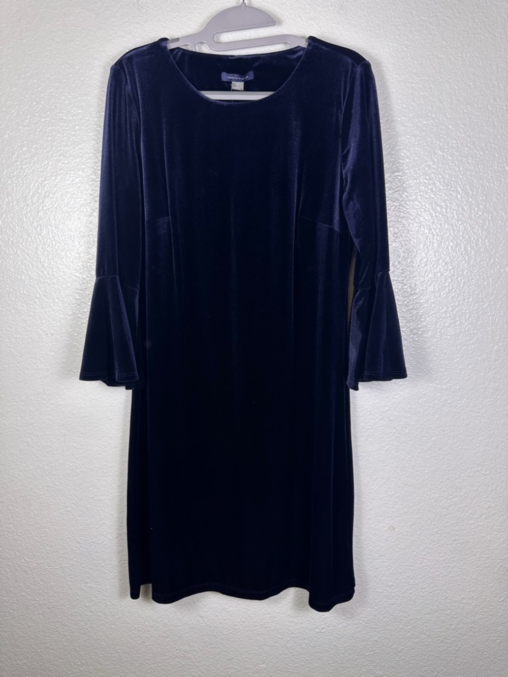 Tommy Hilfiger Women's Navy Blue Velvet Flared Sleeve Shift Dress Size 10